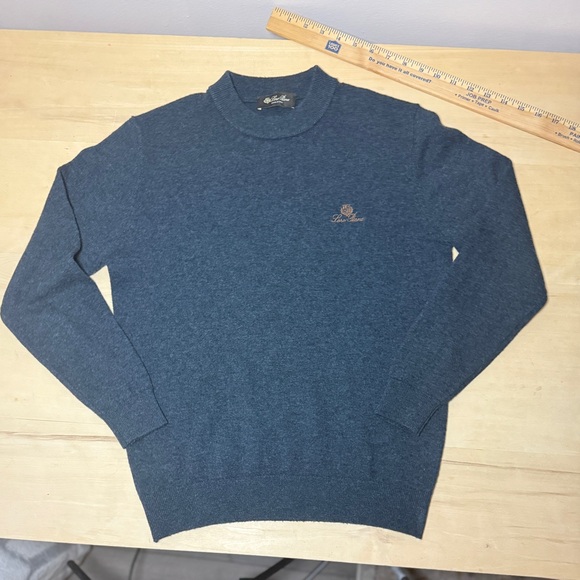 Loro Piana Other - Loro Piana Embroidered Logo Navy Blue Crew Neck Wool Sweater - Small